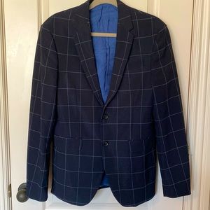 Zara Blazer Worn Once CoolMax Navy Windowpane 38 euro 48 EUC fully lined